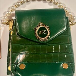 Green Croc-Embossed Bag with Pearl Handle